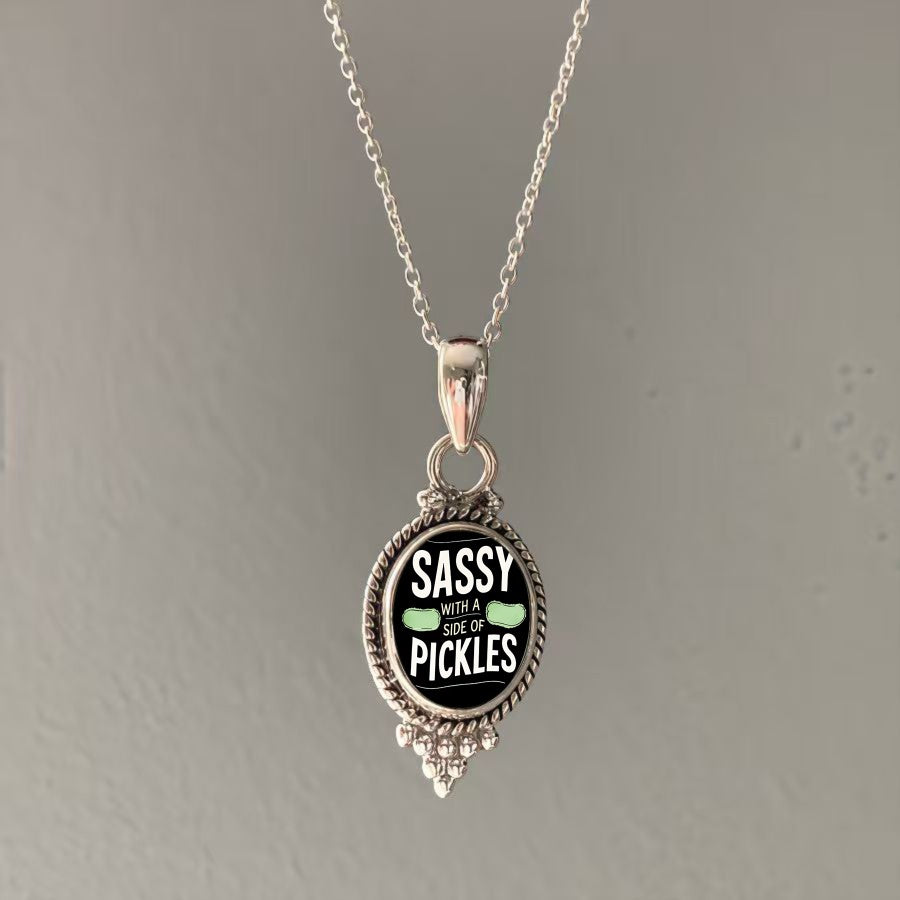 Sassy Pickles Oval Pendant Necklace