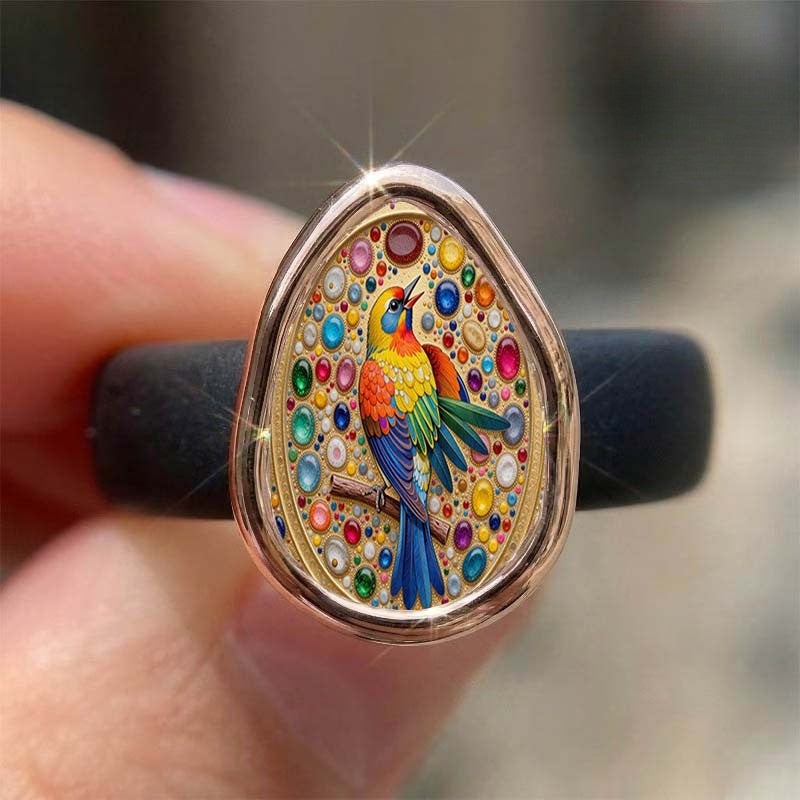 Colorful Bird Teardrop Ring
