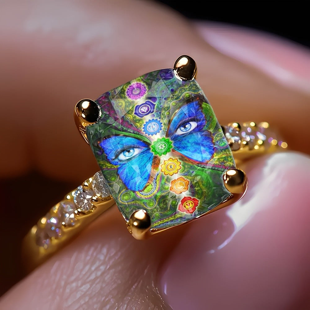 Chakra Butterfly Square Ring