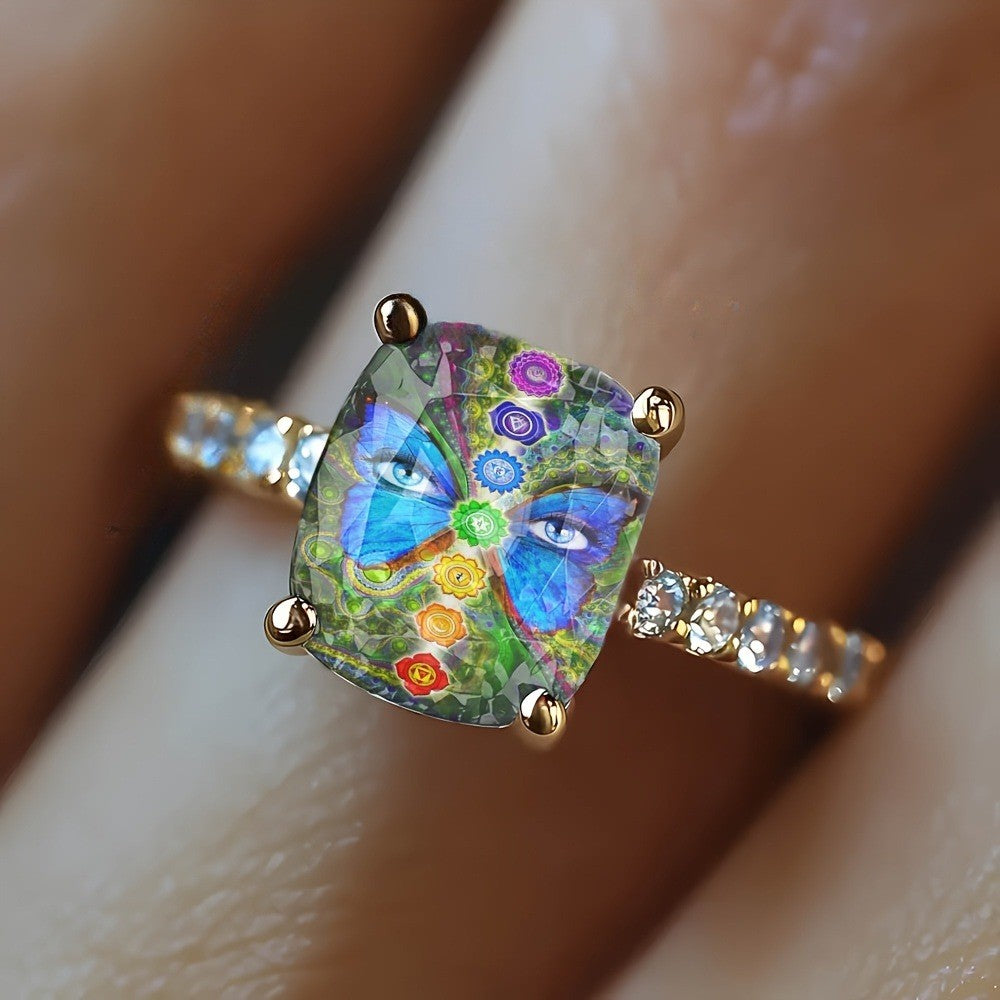 Chakra Butterfly Square Ring