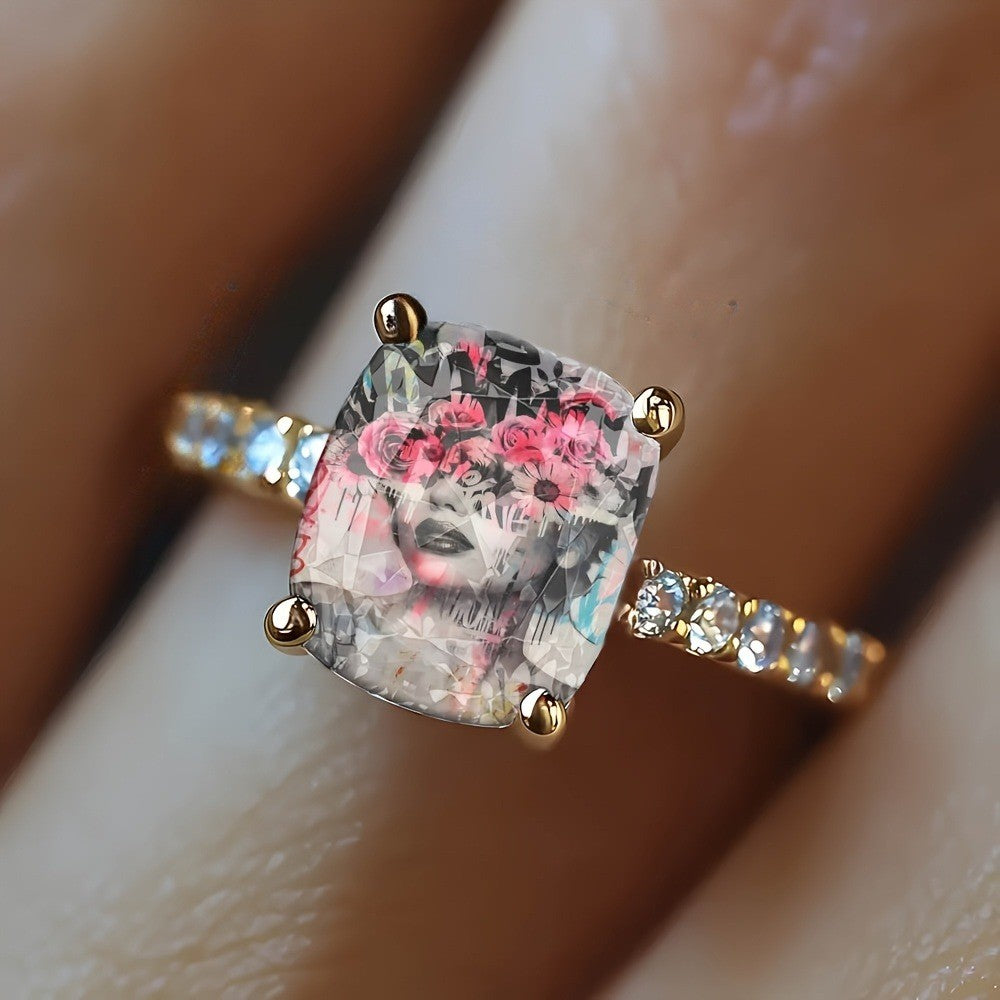 Floral Graffiti Portrait Ring