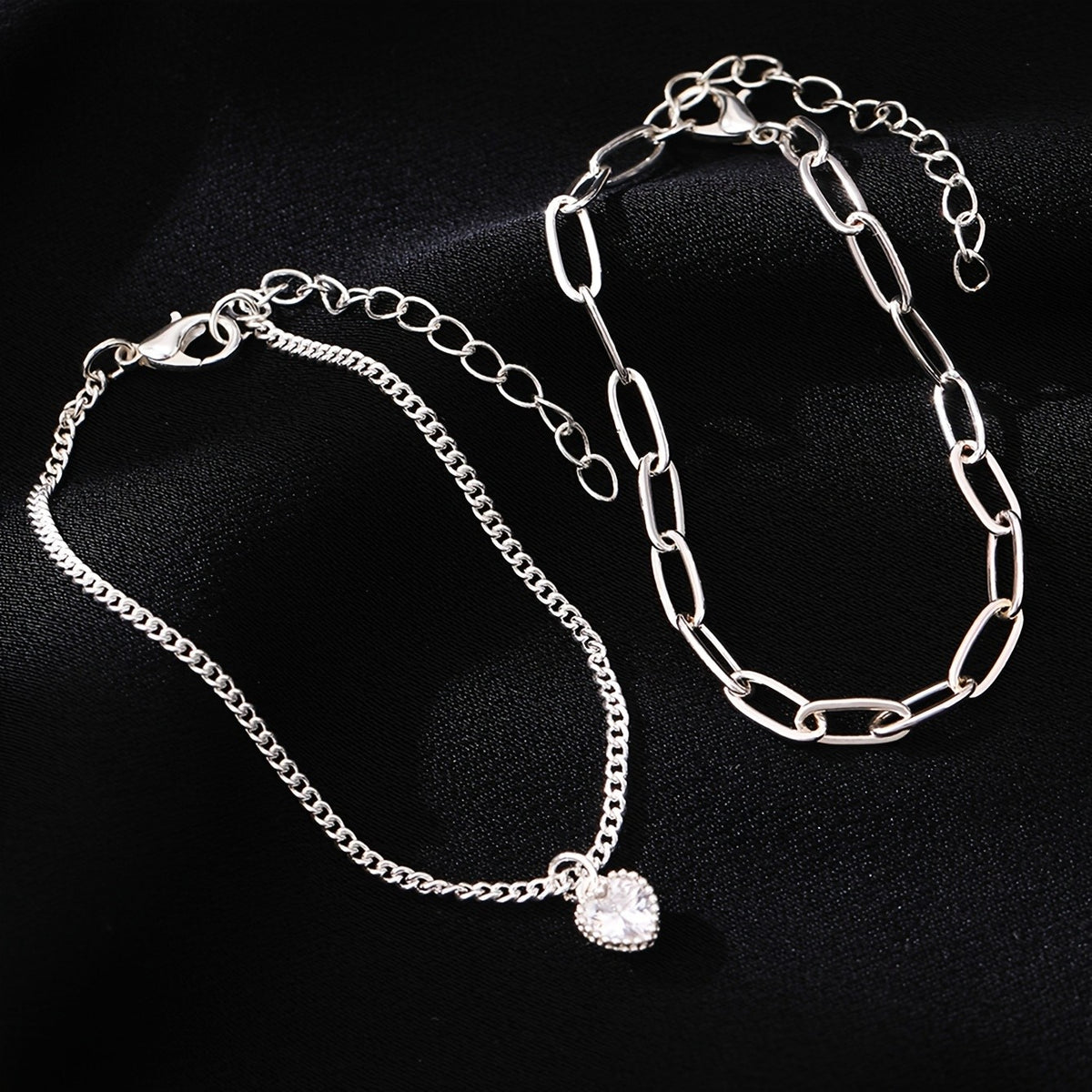 Zircon Heart & Paperclip Bracelet