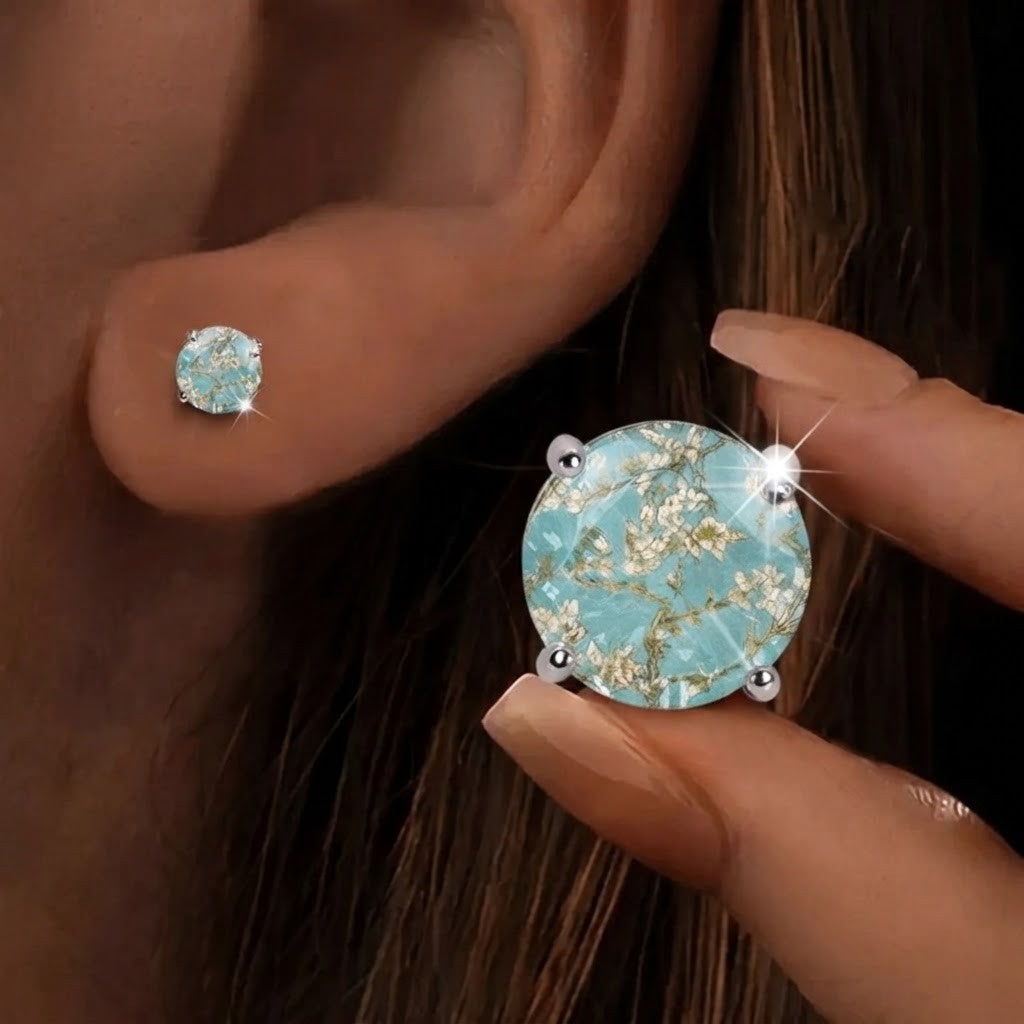 Blue Marble Glass Stud Earrings