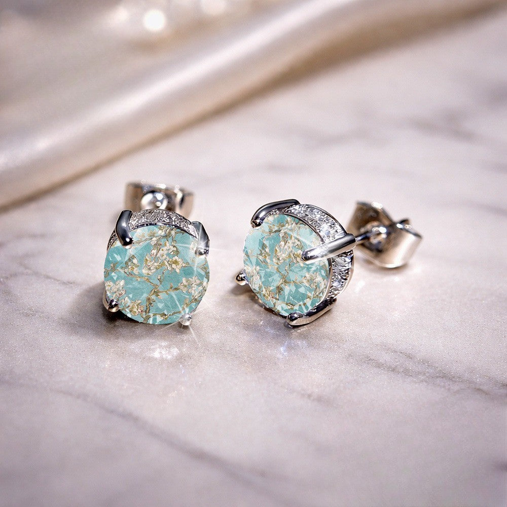Blue Marble Glass Stud Earrings