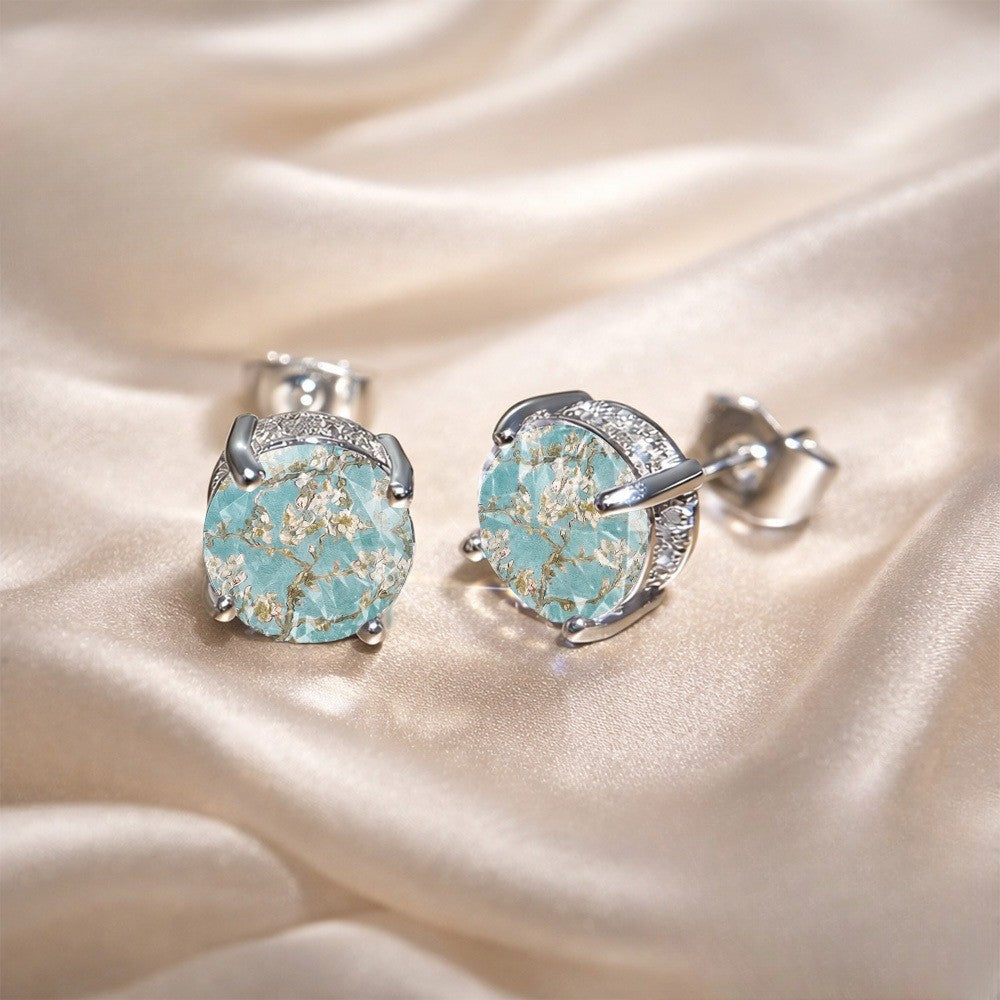 Blue Marble Glass Stud Earrings
