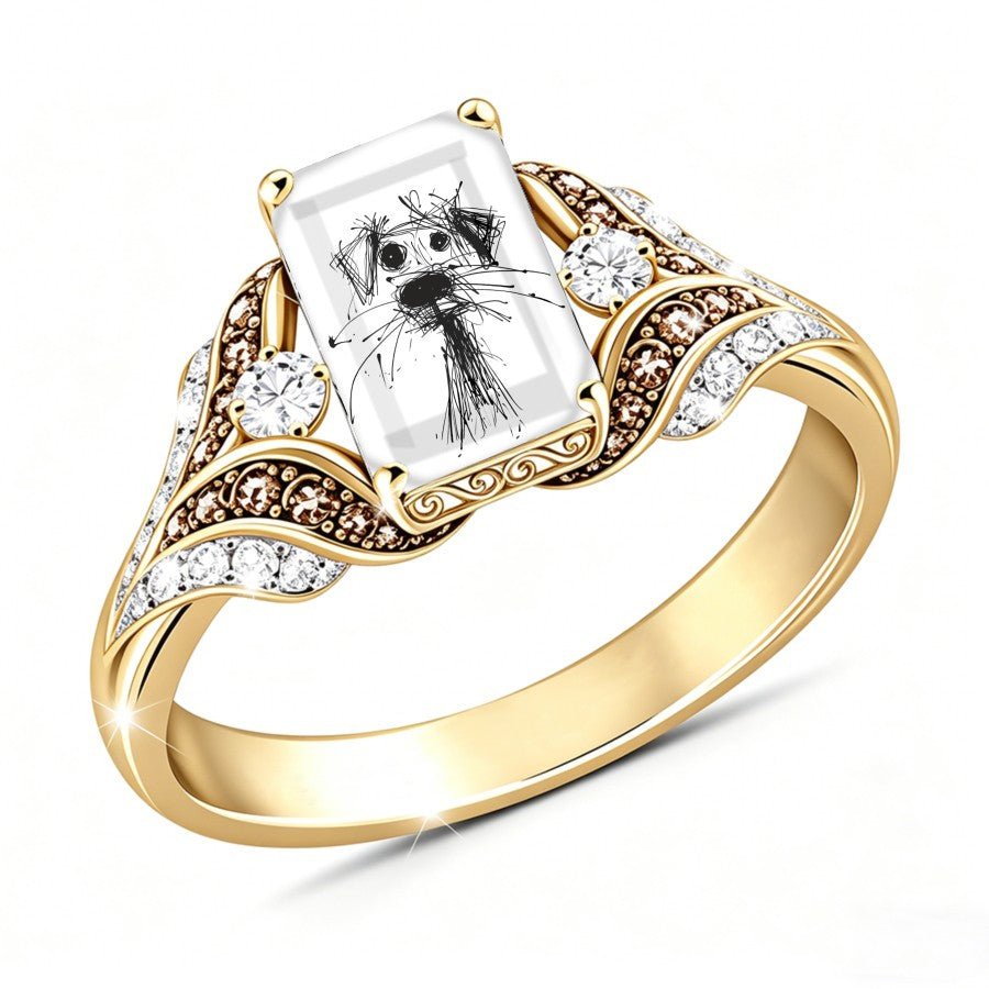 Dog Sketch Square Ring