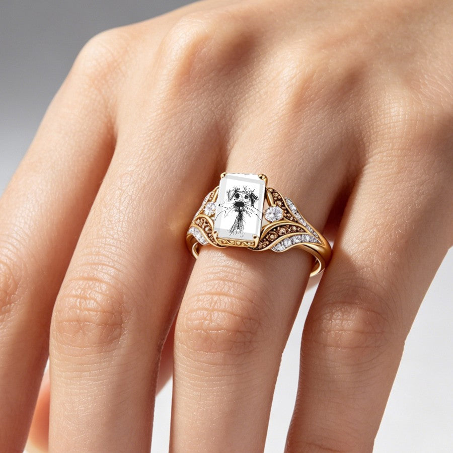 Dog Sketch Square Ring