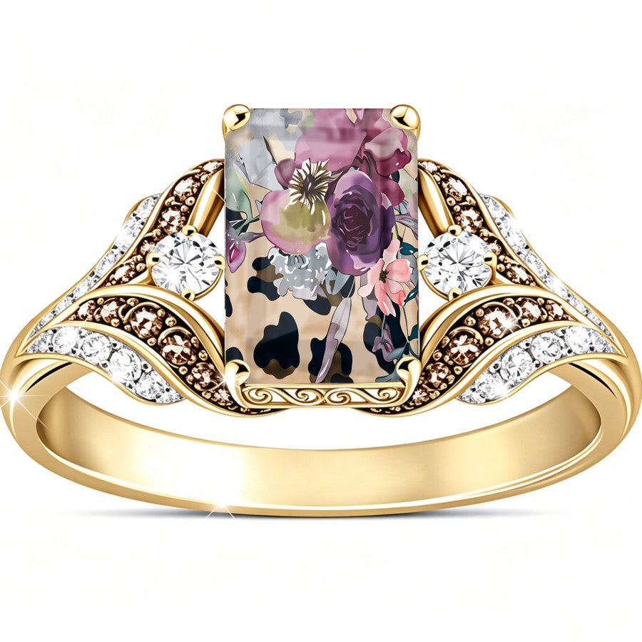 Painted Floral Square Ring