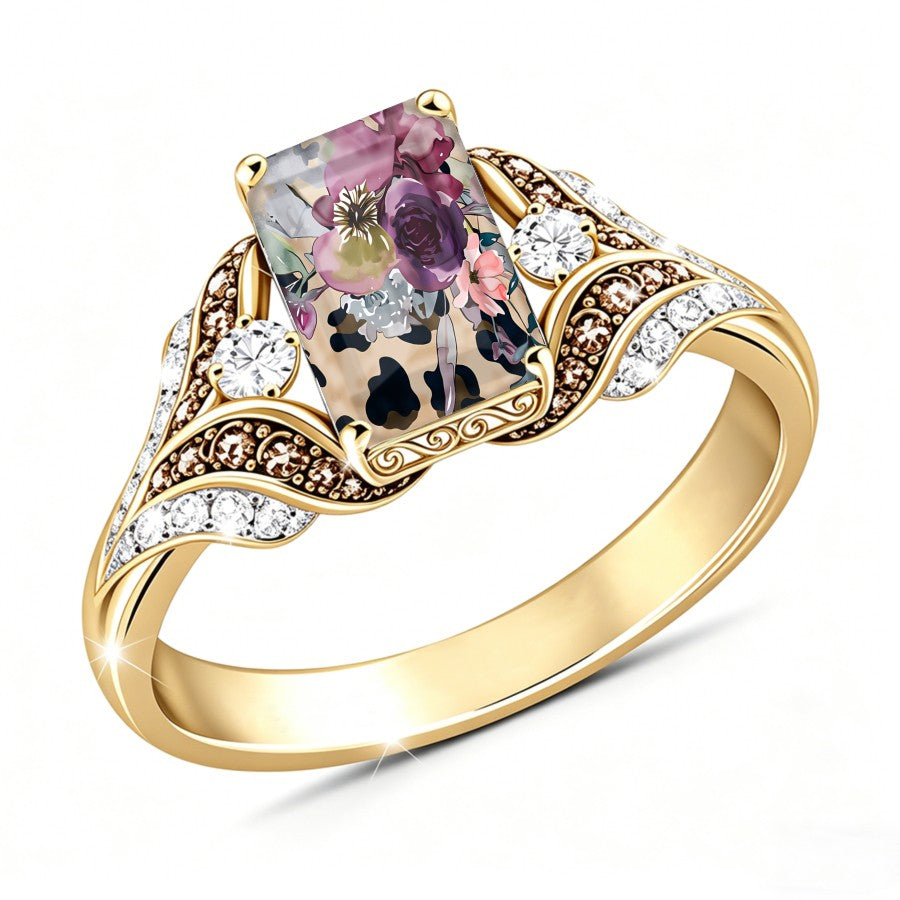 Painted Floral Square Ring
