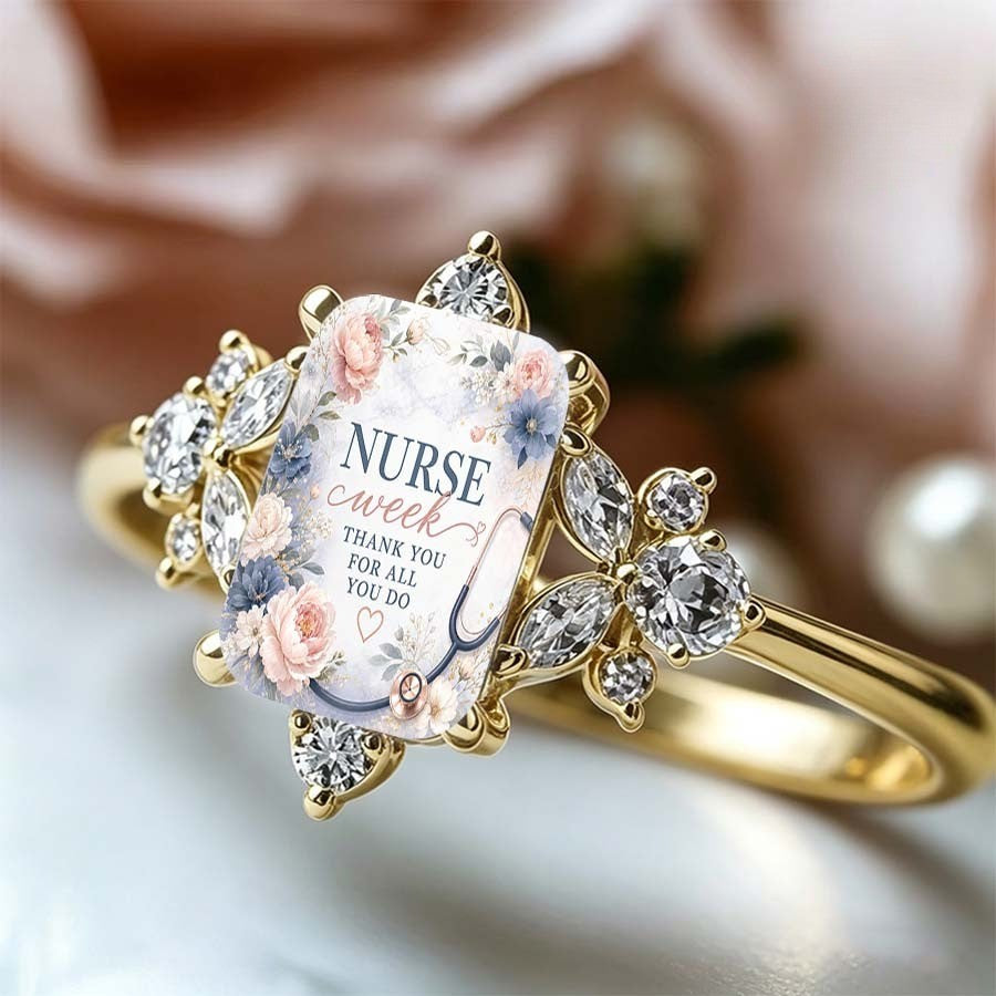 Nurse Week Floral Rectangle Ring