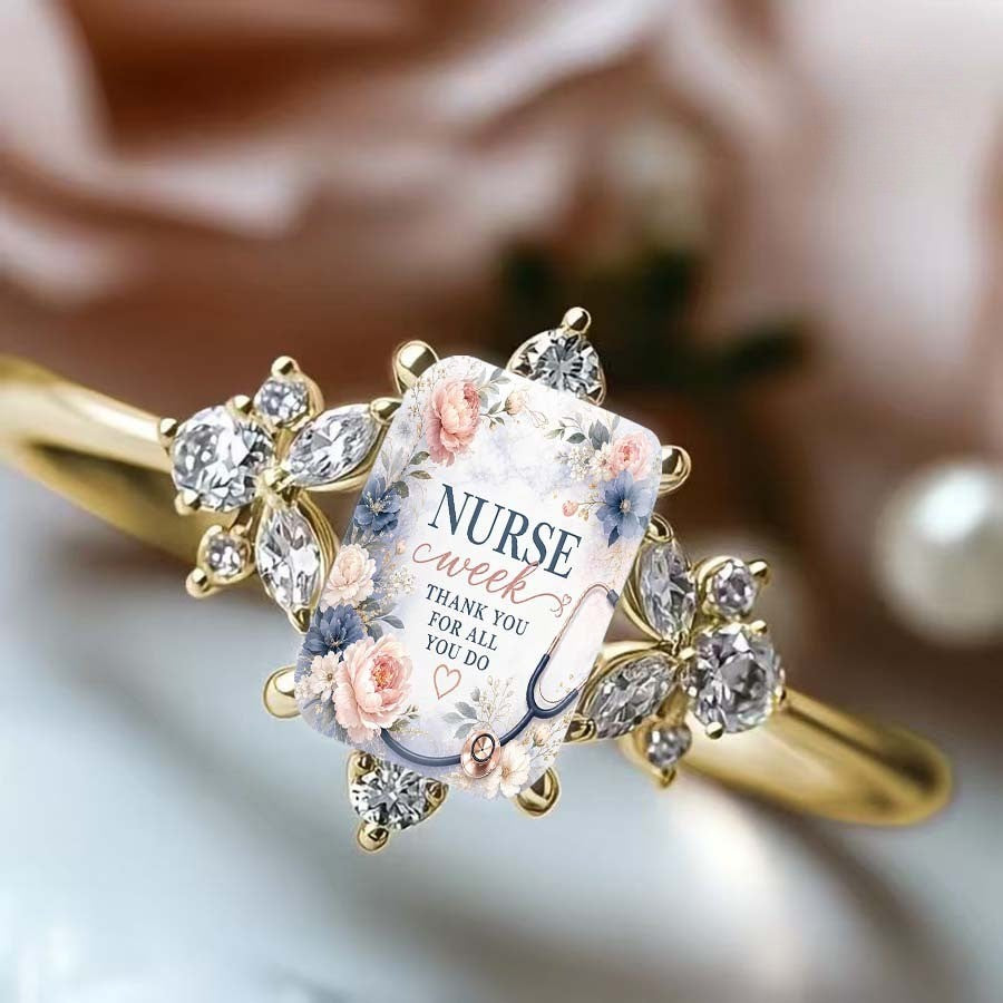 Nurse Week Floral Rectangle Ring