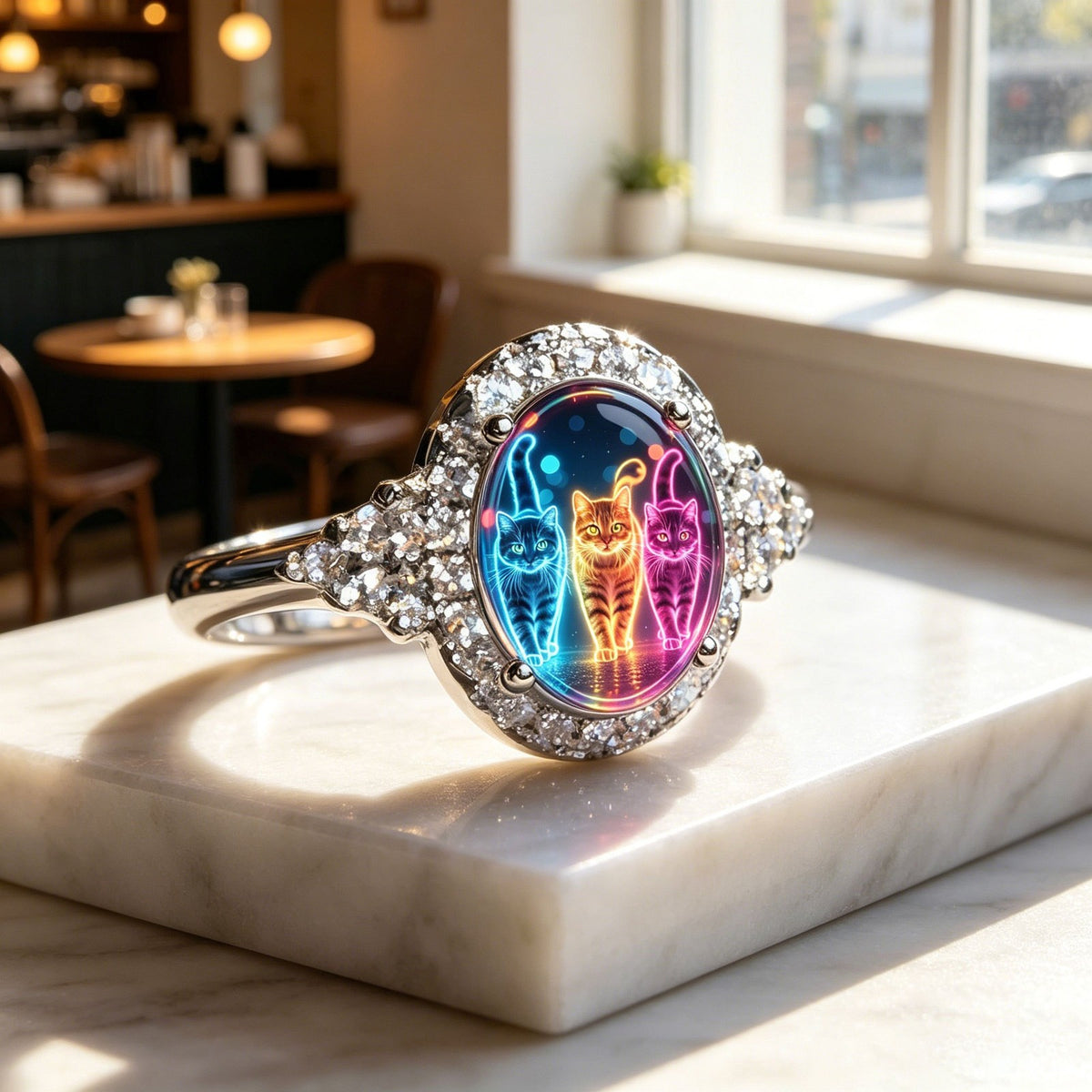Neon Cat Oval Ring