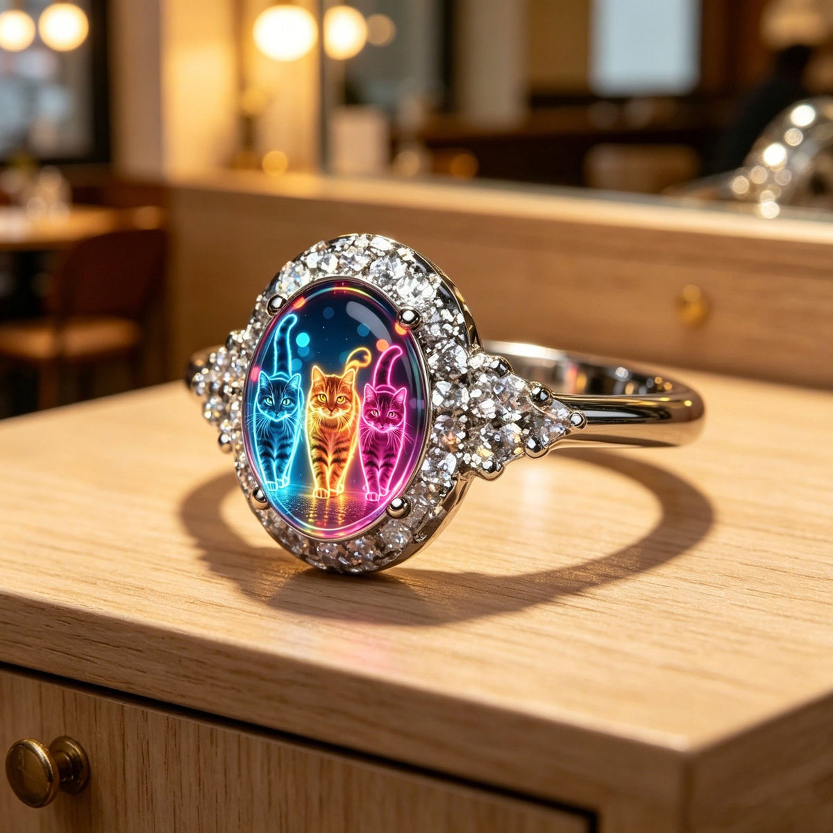 Neon Cat Oval Ring