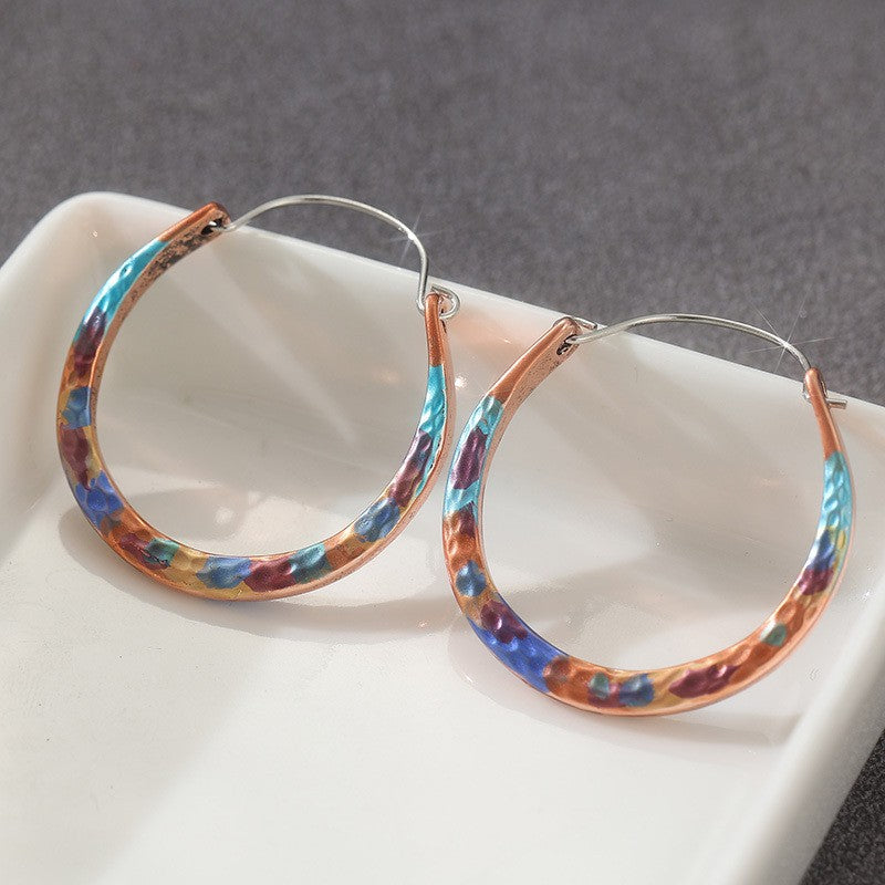 Iridescent Hammered Hoop Earrings