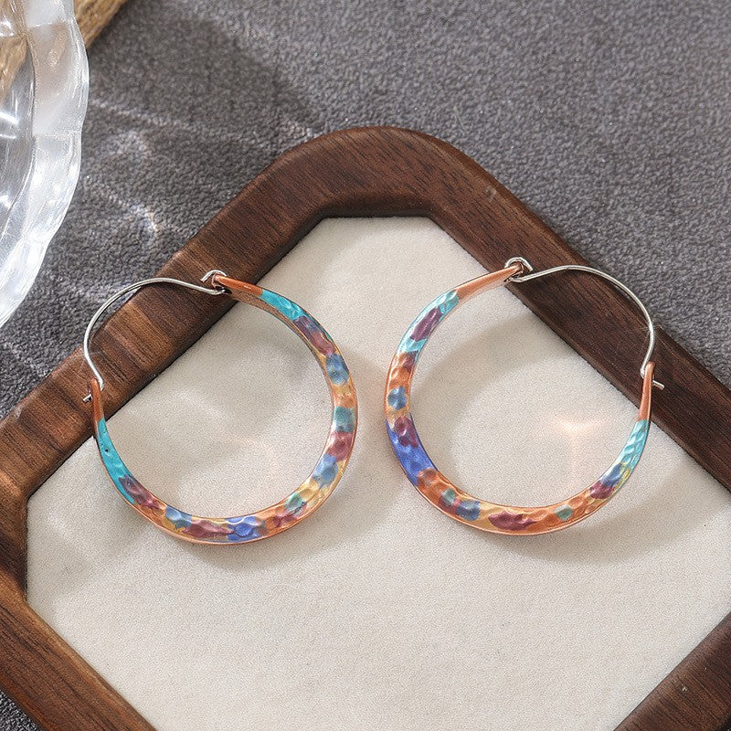 Iridescent Hammered Hoop Earrings