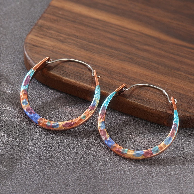 Iridescent Hammered Hoop Earrings