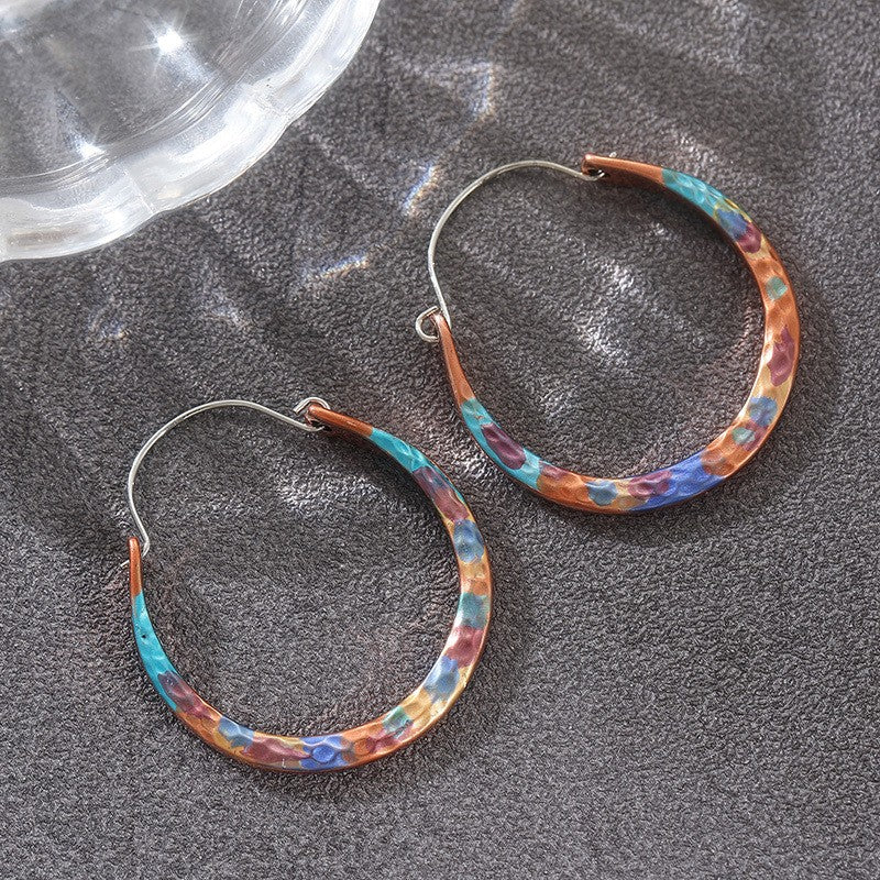 Iridescent Hammered Hoop Earrings