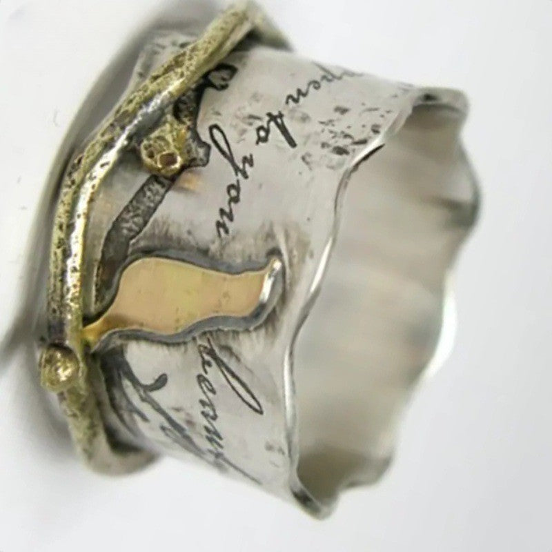 Bird Script Wide Band Ring