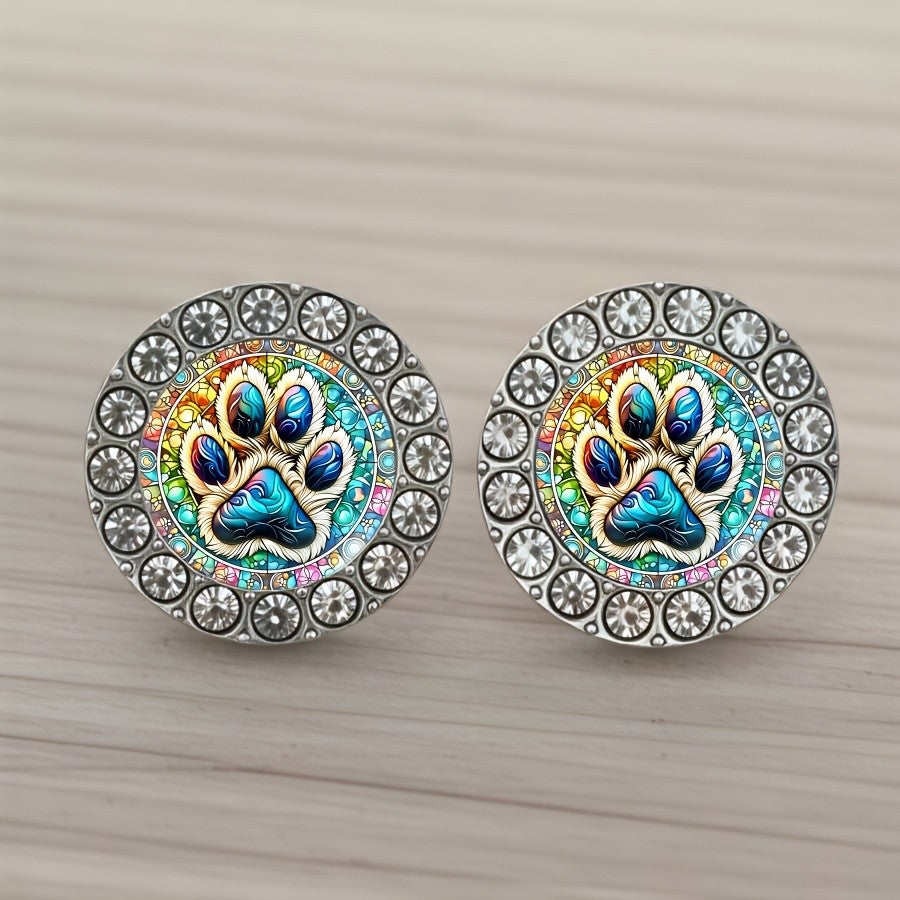 Stained Glass Paw Stud Earrings