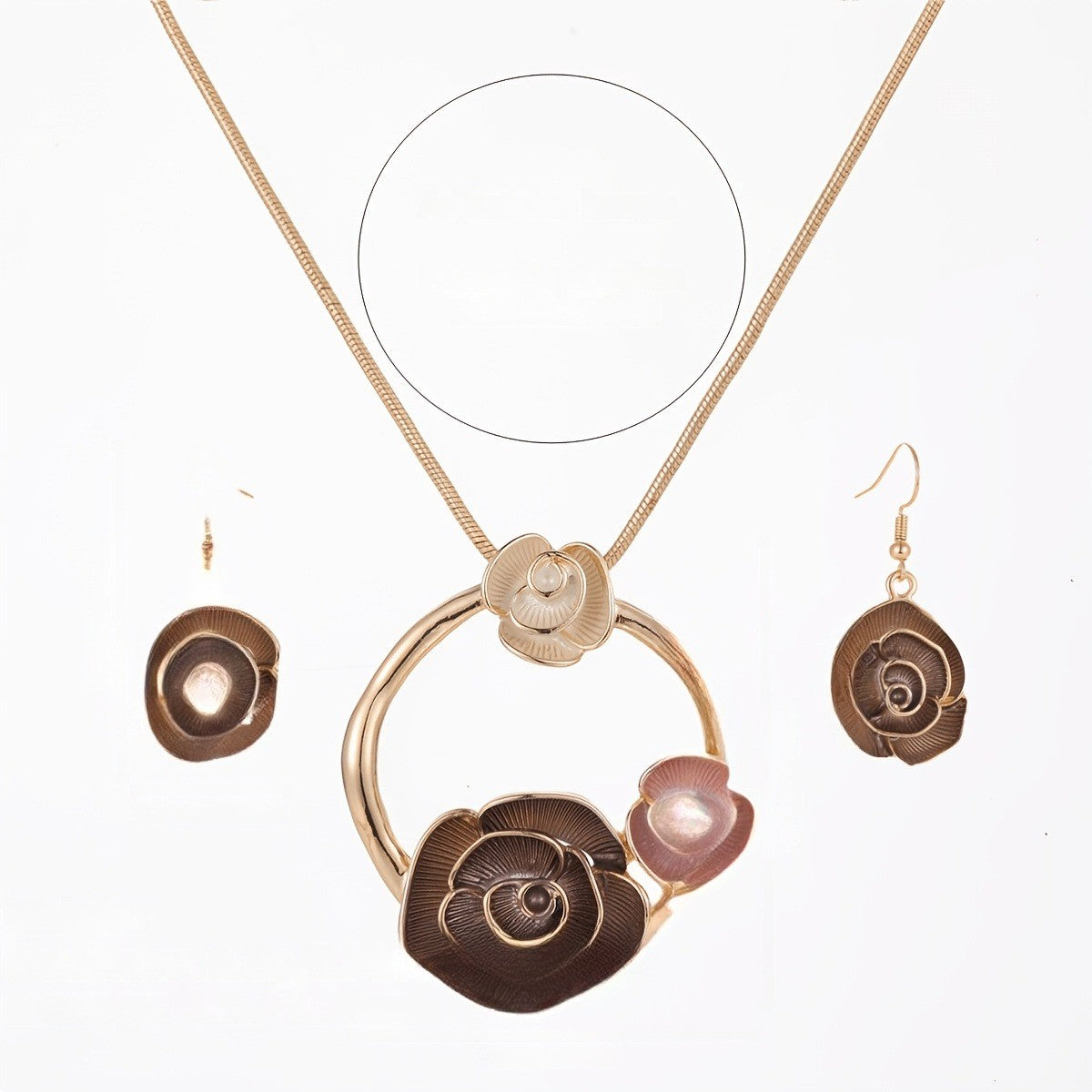 Textured Rose Necklace & Earring Set