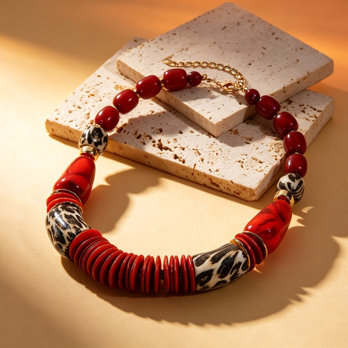 Red & Leopard Print Statement Necklace