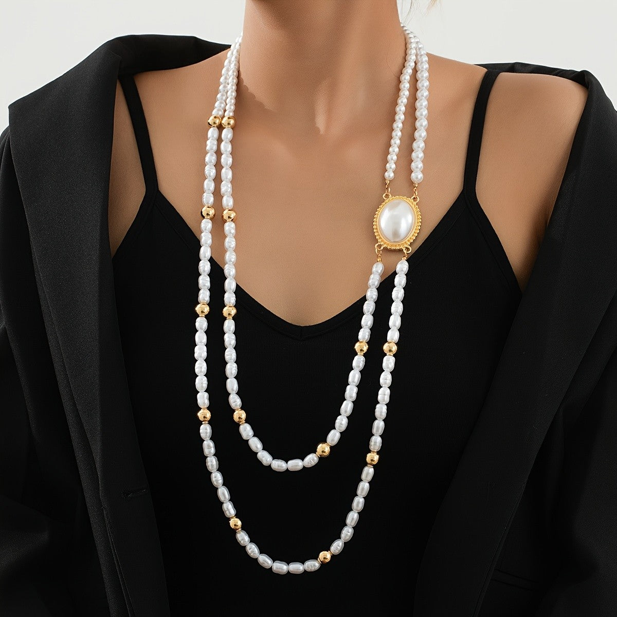 Oval Pearl & Bead Y-Necklace