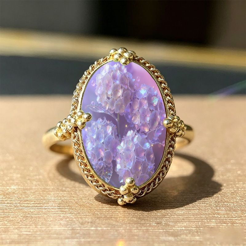 Lavender Floral Oval Ring