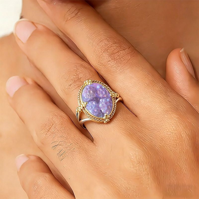 Lavender Floral Oval Ring