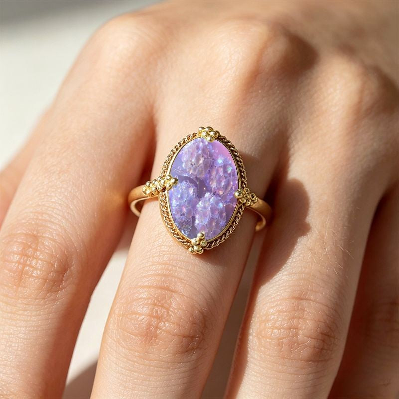 Lavender Floral Oval Ring