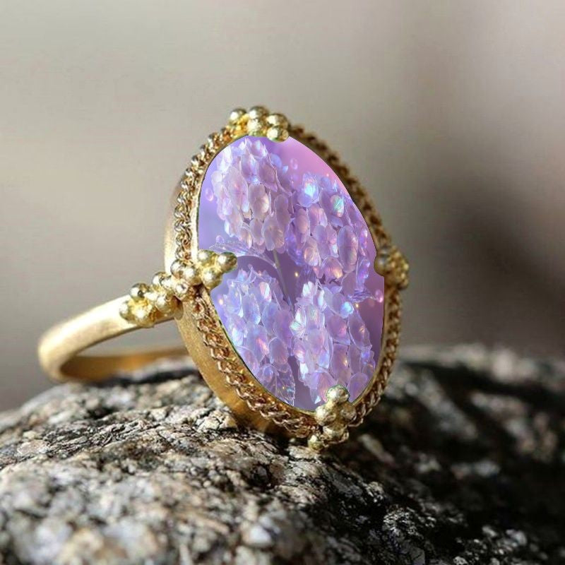 Lavender Floral Oval Ring