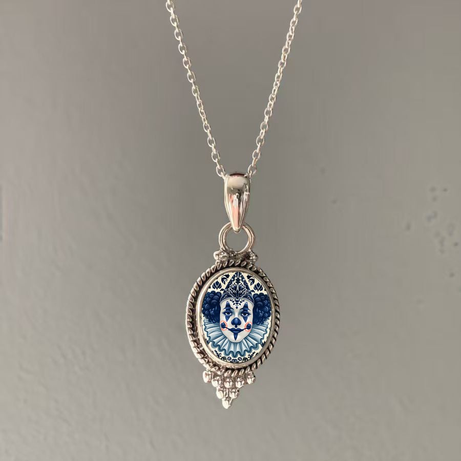 Blue Jester Face Necklace
