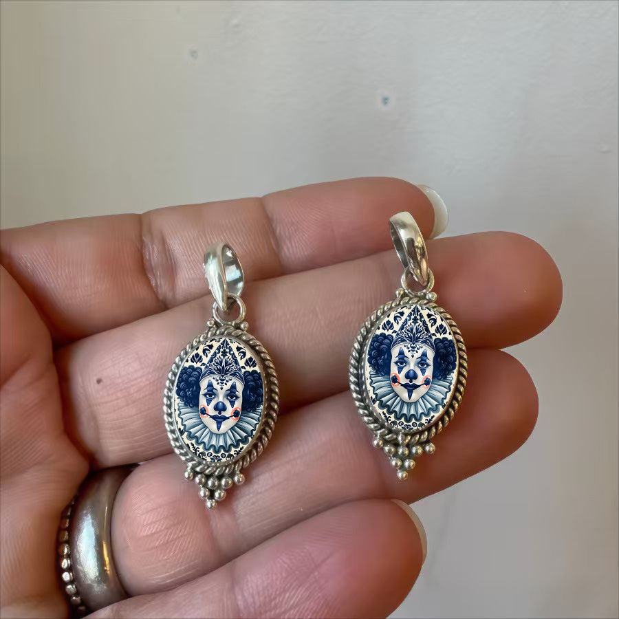 Blue Jester Face Necklace