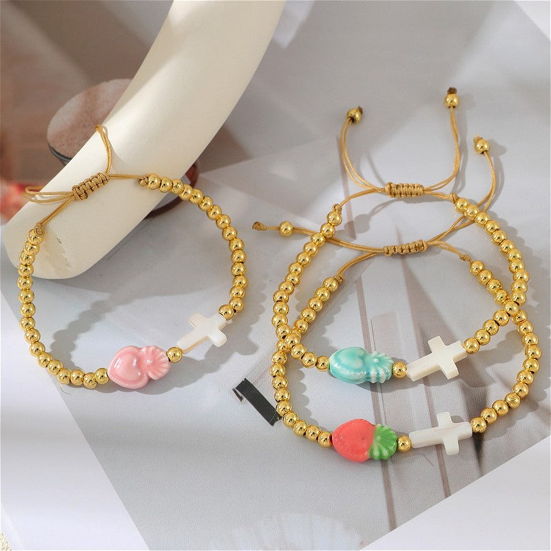 Cross & Fruit Charm Bracelet Set