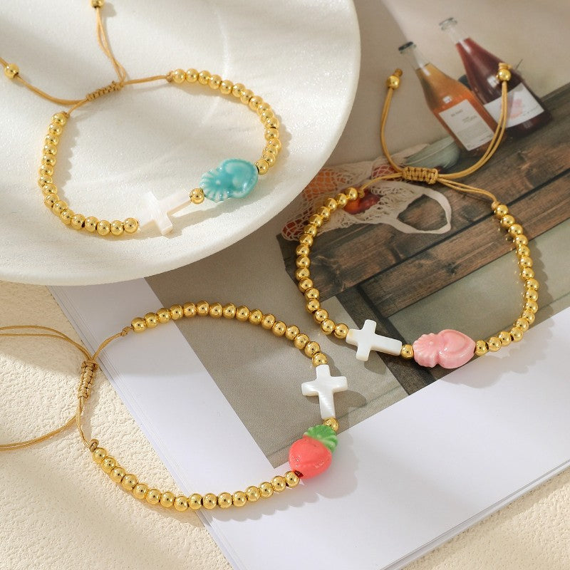 Cross & Fruit Charm Bracelet Set