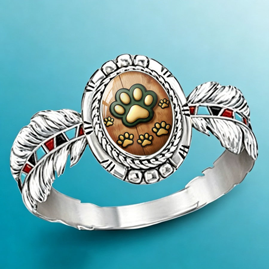 Wood Grain Paw Print Oval Ring