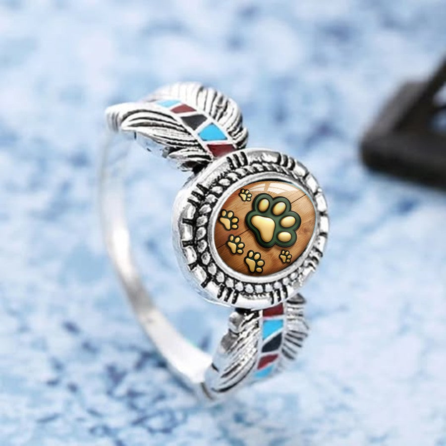 Wood Grain Paw Print Oval Ring
