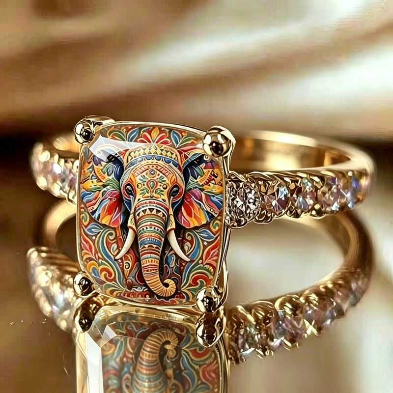 Colorful Elephant Square Ring