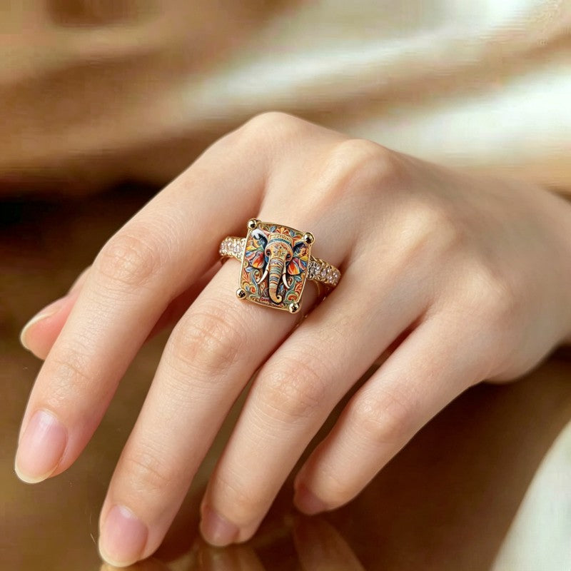Colorful Elephant Square Ring