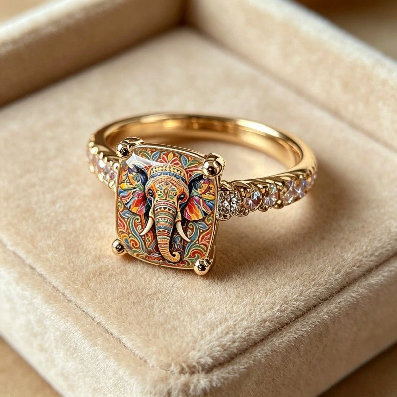 Colorful Elephant Square Ring