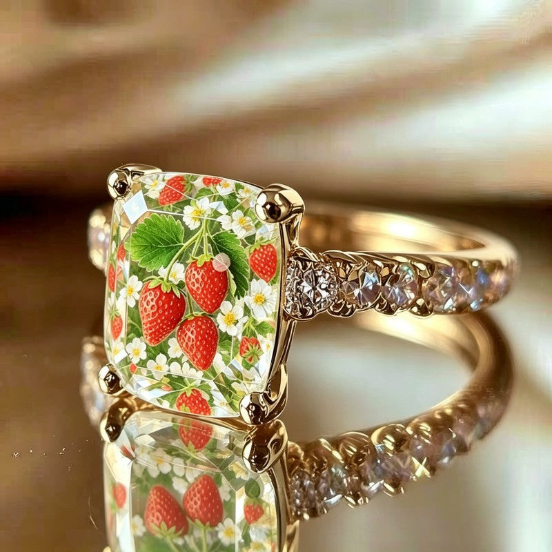 Strawberry Floral Square Ring