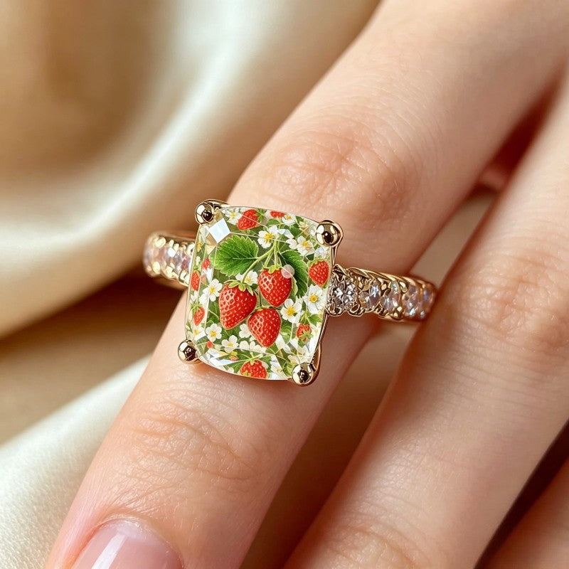 Strawberry Floral Square Ring