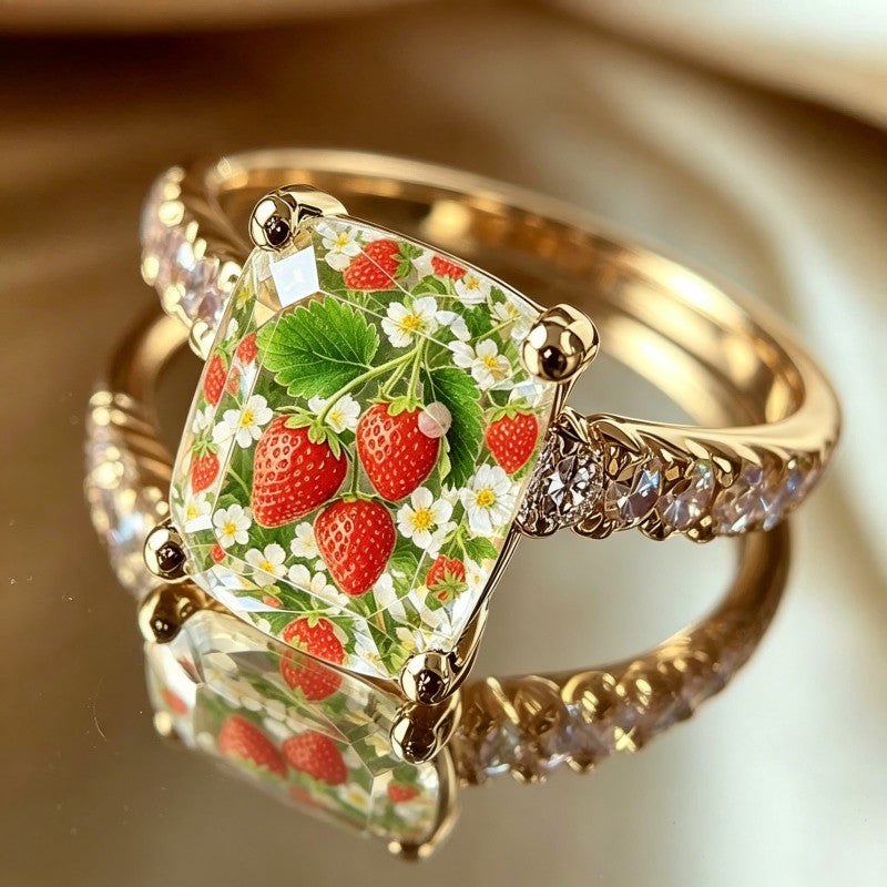 Strawberry Floral Square Ring