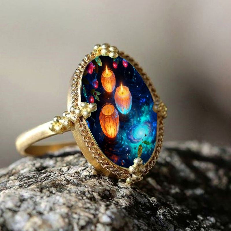 Lantern & Galaxy Oval Ring