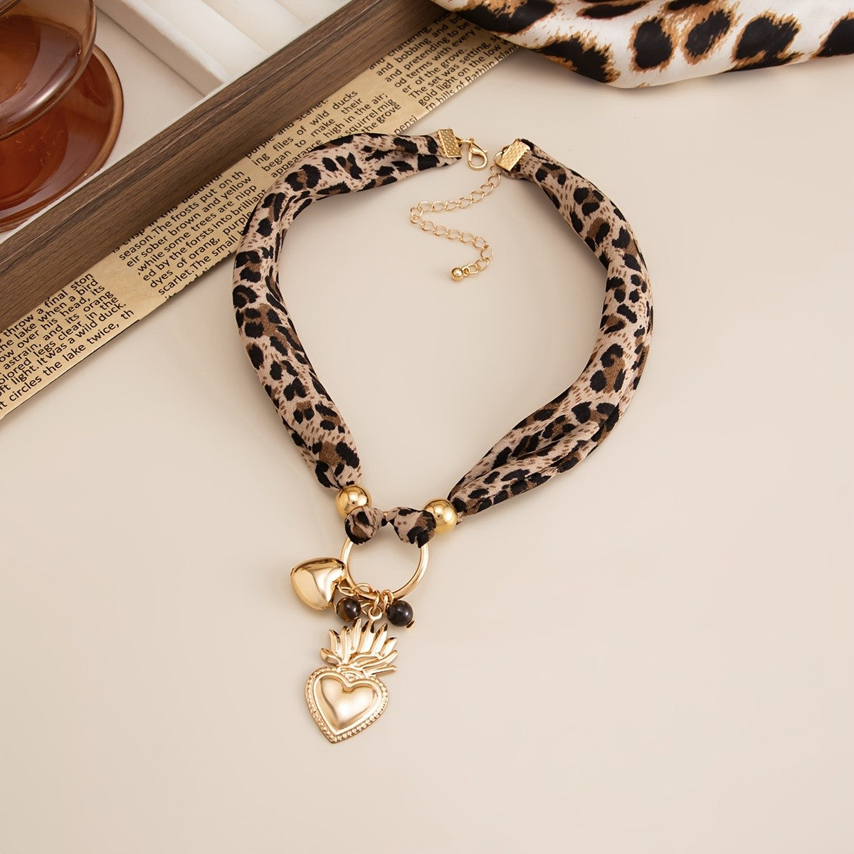 Leopard Print Heart Choker