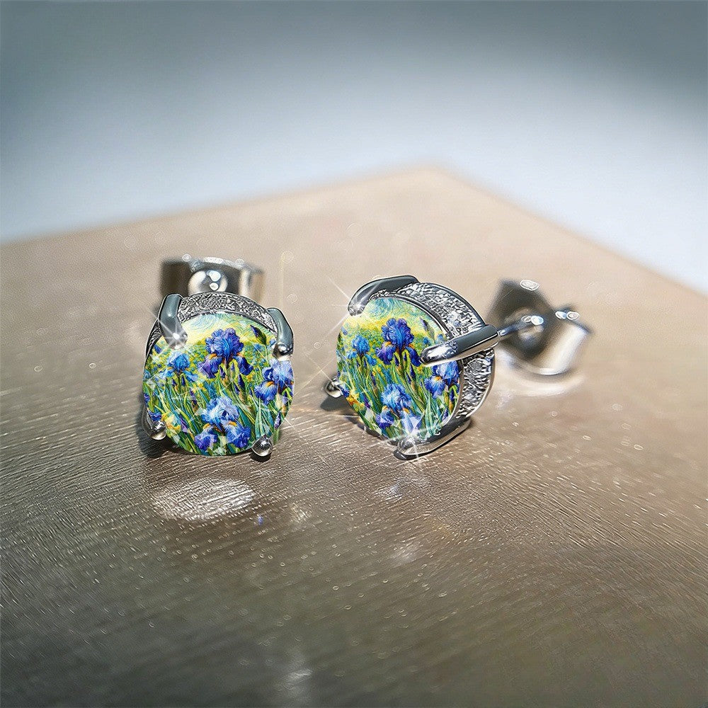 Blue Iris Floral Stud Earrings