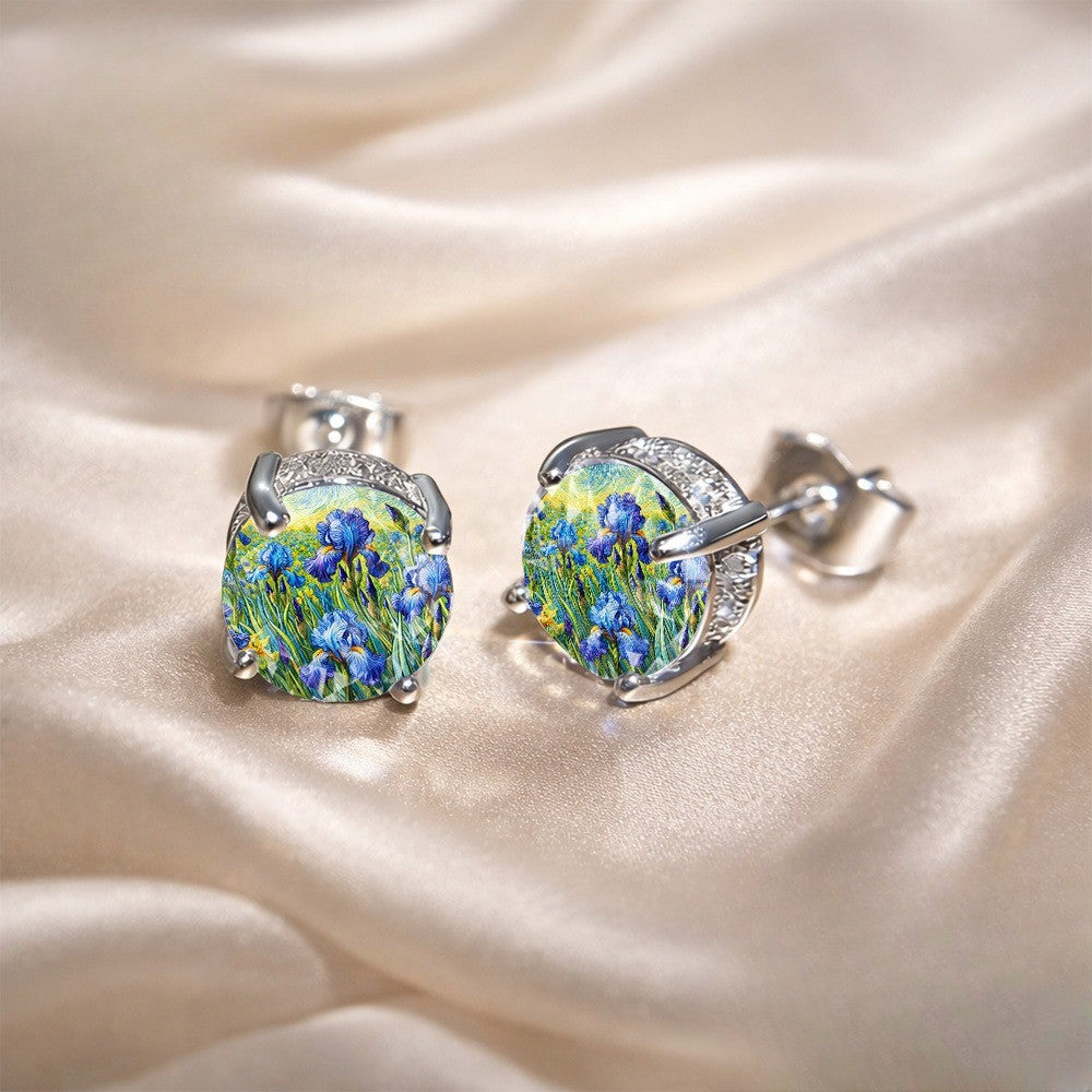 Blue Iris Floral Stud Earrings