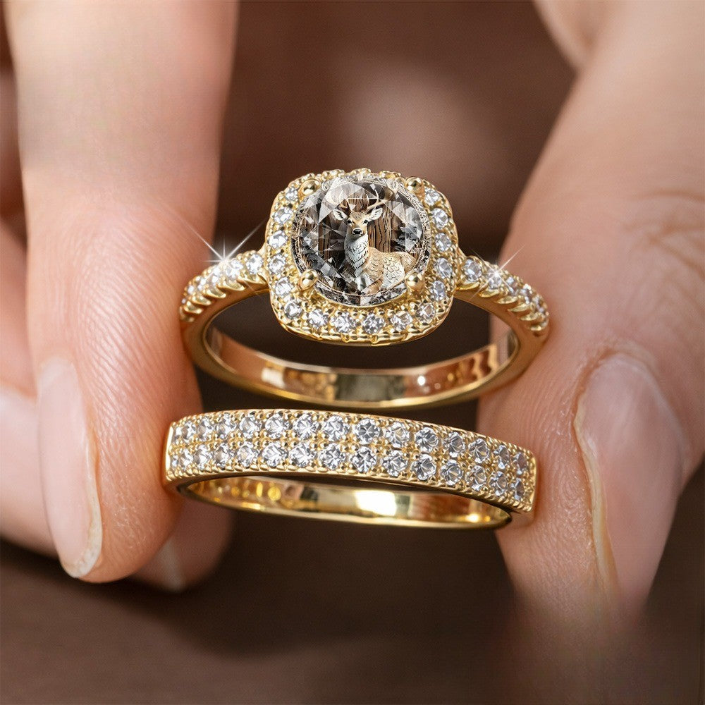 Deer Crystal Square Ring Set