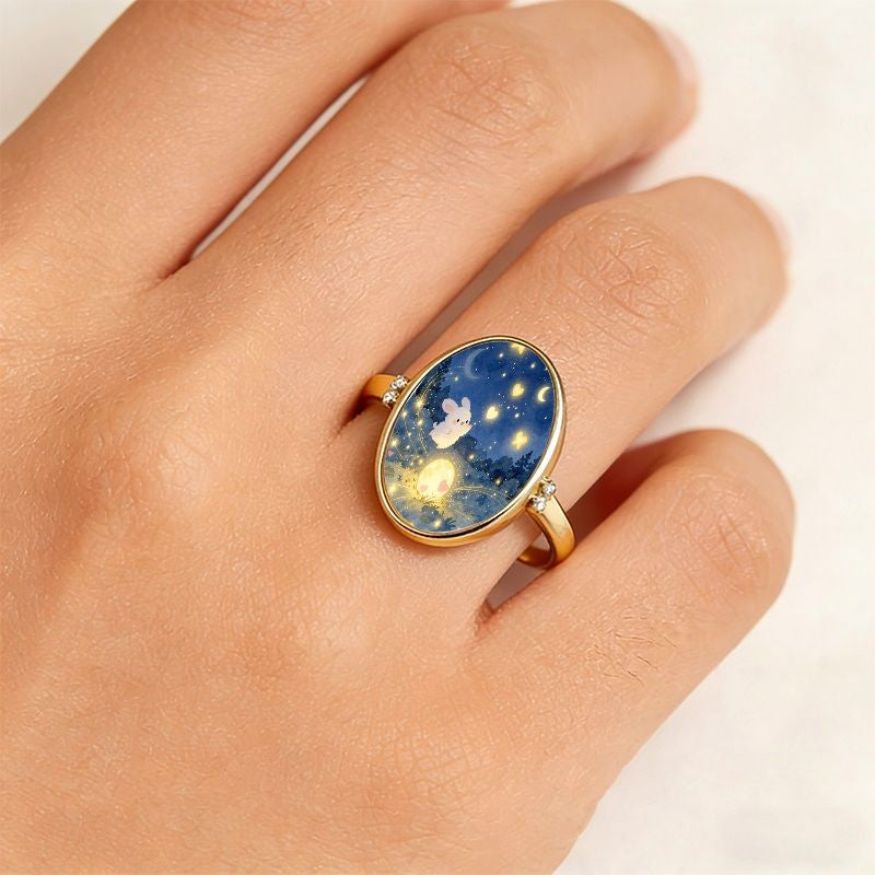 Bunny Night Sky Oval Ring