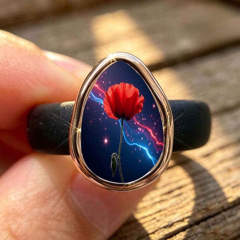 Cosmic Poppy Teardrop Ring