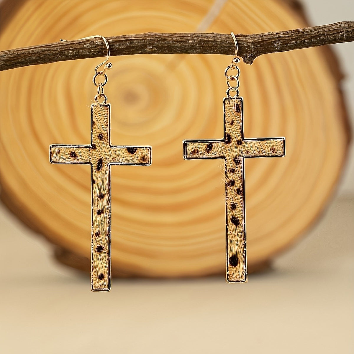 Cow Print Cross Earrings